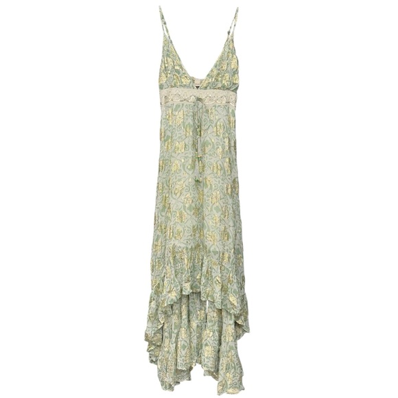 Dresses & Skirts - Siya Green Gold Floral Boho Maxi Dress High-Low Sundress Size M